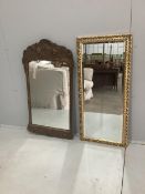 An 18th century style gilt composition wall mirror, width 54cm, height 100cm together with a