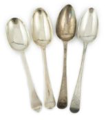 A collection of assorted 18th century and later silver table spoons, etc. various dates, patterns