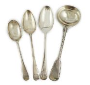 A small collection of assorted mainly 19th century silver dessert spoons, various dates, makers