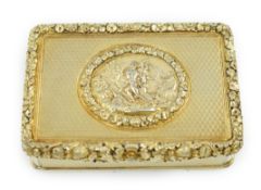 A late George III engine turned silver gilt rectangular snuff box, by William Snooke Hall, the cover