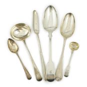 A set of nine George II silver Old English pattern dessert spoons, by George Hodges, London, 1731,