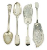 Two early 19th century silver fish slices, Charles Boyton, London, 1831 and Joseph & Albert