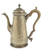 A George II silver coffee pot with later engraved decoration, Robert Tyrrill, on circular foot,