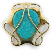 An Edwardian Art Nouveau gold and turquoise set brooch, by Murrle Bennett & Co, 26mm, gross weight