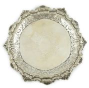 A George II silver waiter, by John Robinson II, London, 1746, with later engraved? border, on
