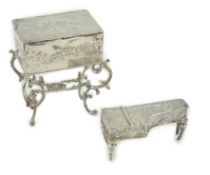 A late 19th century continental embossed silver miniature model of grand piano, length 53mm,