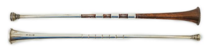 A late Victorian silver hunting horn, by William Hornby, London, 1900, together with a George V