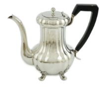 A mid 19th century Russian 84 zolotnik silver baluster coffee pot, with fluted decoration, unknown