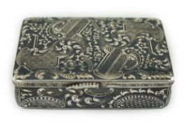 A mid 19th century Russian 84 zolotnik silver and niello snuff box, assay master Andrei Kovalsky,