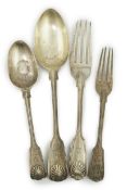 A part canteen of Victorian silver fiddle, thread and shell pattern flatware by George Adams,