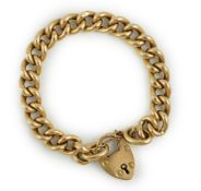 An Edwardian 15ct gold curb link bracelet, with heart shaped padlock clasp, 19cm, 22.6 grams.**
