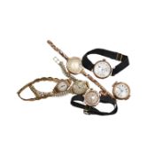 Six lady's assorted 9ct gold manual wind wrist watches, including three with 9ct bracelets, gross