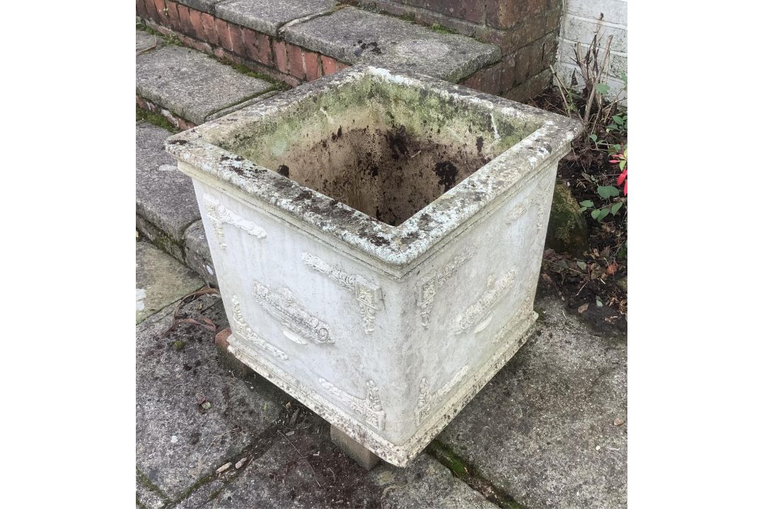 A pair of square reconstituted stone planters, height 50cm, width 50cm. planting removed, - Image 2 of 3