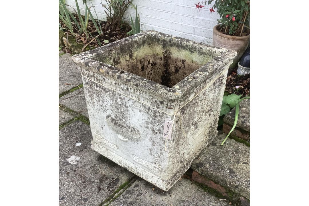 A pair of square reconstituted stone planters, height 50cm, width 50cm. planting removed, - Image 3 of 3