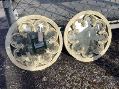 A pair of reconstituted stone wall mirrors of Gothic roundel form, diameter 44cm. Condition -