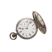 A heavy Victorian silver hunter pocket watch with three quarter plate movement signed Geo.