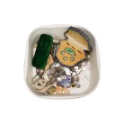 A quantity of assorted jewellery including costume, 9ct and diamond set stick pin, enamelled