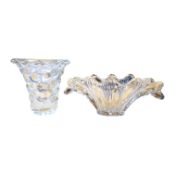 Two 1950's French clear art glass vases, 19.5cm. Condition - good