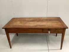 A late 19th century French cherrywood kitchen table with two drawers, width 170cm, depth 78cm,