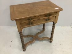 A William and Mary and later walnut side table, width 71cm, depth 44cm, height 76cm. Condition -