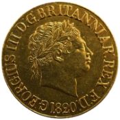British gold coins, George III, New coinage, sovereign 1820, closed 2, S.3785C, edge wear