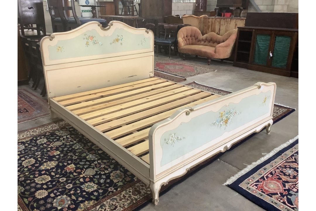 A Louis XVI style painted bed frame, width 171cm, length 201cm, height 120cm. Condition - fair - Image 2 of 3