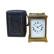 A late 19th century French brass cased eight day repeating carriage clock, Wilson & Sharp, in