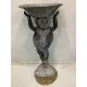 A lead bird bath with cupid stem, height 73cm. Condition - weathered with some old dents and - Image 1 of 2