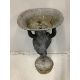 A lead bird bath with cupid stem, height 73cm. Condition - weathered with some old dents and - Image 2 of 2