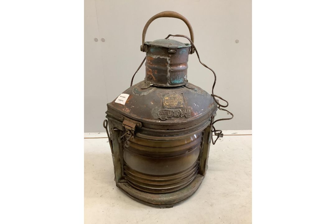 A Davey's Patent starboard ship's lamp, height 56cm. Condition - poor