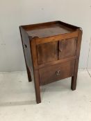 A George III mahogany tray top commode, height 76cm. width 50cm, and a French walnut bedside