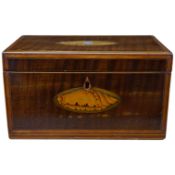 A George III inlaid tea caddy, 20cm x 11cm x 11.5cm. Condition - fair, some internal damage