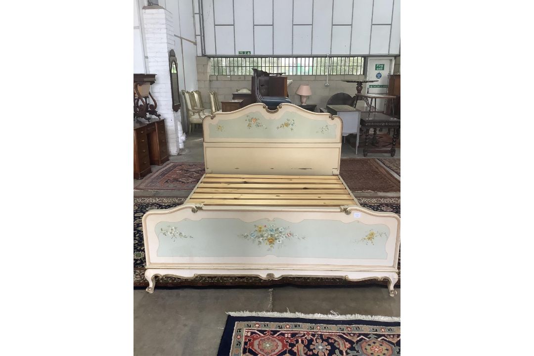 A Louis XVI style painted bed frame, width 171cm, length 201cm, height 120cm. Condition - fair - Image 1 of 3