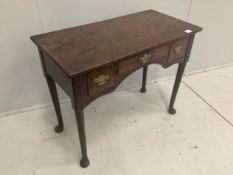 A George III mahogany lowboy, fitted three small drawers, width 90cm, depth 45cm, height 72cm.