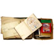 Three albums of QEII mint unused stamps, a collection of deeds and a crest and monogram album.