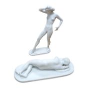 A Limoges bisque reclining female after P. Hyvenaud, 1930, entitled Ivresse, together with a
