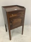 A George III style mahogany bedside cabinet, width 42cm, depth 37cm, height 78cm. Condition - fair
