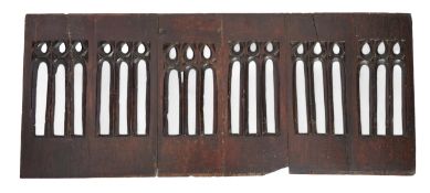 A section of 17th century French Gothic oak tracery, comprised of six conjoined sections, width