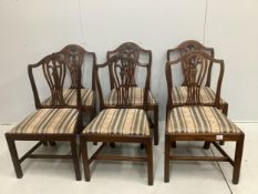 A set of six George III Hepplewhite period mahogany dining chairs. Condition - fair