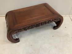 An early 20th century Chinese hardwood opium table, width 88cm, depth 46cm, height 33cm. Condition