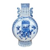 A Chinese blue and white moon flask, 36.5cm high. Condition fair, chips and hairline crack to the