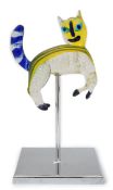 A Murano cat on stand, manner of Alfredo Barbini, 27cm wide, 47cm high overall. Condition - fair