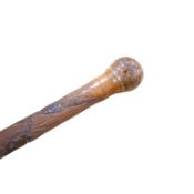 A Japanese carved bamboo walking cane with mother of pearl and ivory inlay. 89.5cm long. CITES