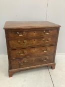 A George III mahogany four drawer chest, width 82cm, depth 48cm, height 82cm. Condition - poor to
