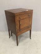 A George III mahogany enclosed washstand, width 50cm, depth 48cm, height 88cm. Condition - poor to
