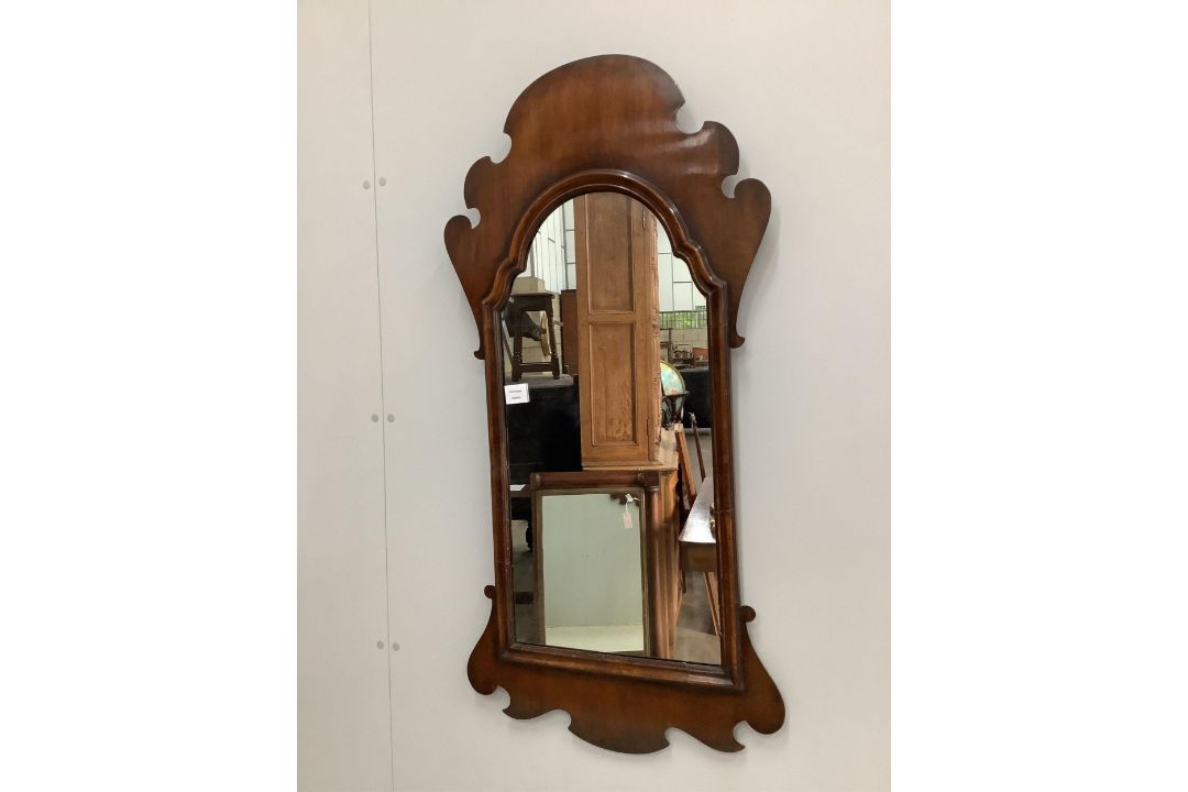A George I style walnut fret framed wall mirror, width 55cm, height 113cm. Condition - fair to good - Image 1 of 2