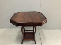 A Chinese octagonal padouk wood mah jong table, width 85cm, depth 84cm, height 82cm. Condition -