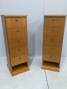 A pair of contemporary Finnish birch five drawer tall chests, width 38cm, depth 38cm, height