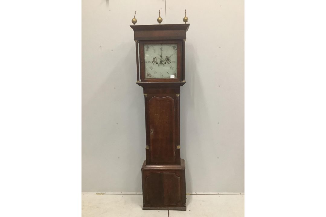 An early 19th century oak and mahogany banded eight day longcase clock, height 206cm. Condition - - Image 1 of 4