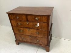 An 18th century oak and walnut, pine sided five drawer chest, width 99cm, depth 54m, height 100cm.